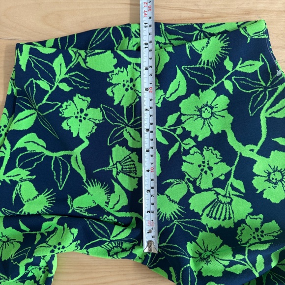 Zara flared navy & green jacquard high-waisted leggings / pants S Worn once. - Picture 6 of 7